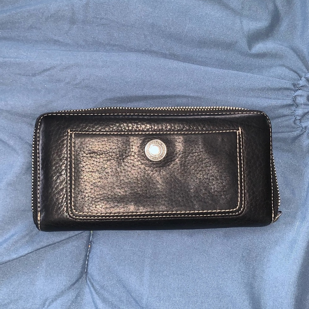 Coach black leather accordion wallet